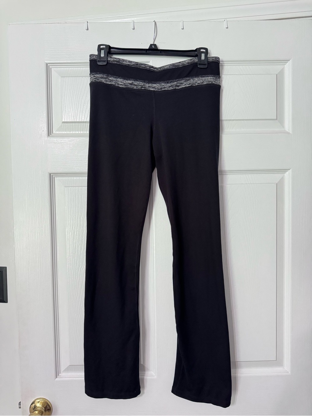 Black Yoga Boot-Cut Pants with Heathered Gray Waistband- Size S